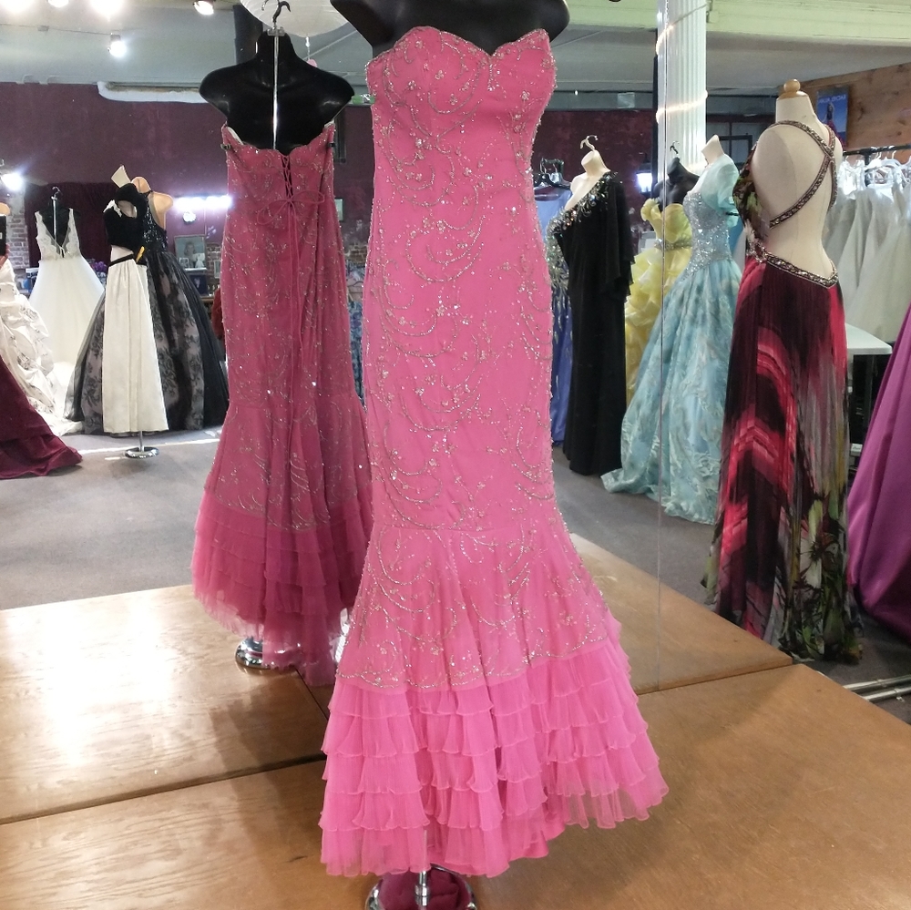 Precious Formals Strapless Rhinestone Mermaid Dres